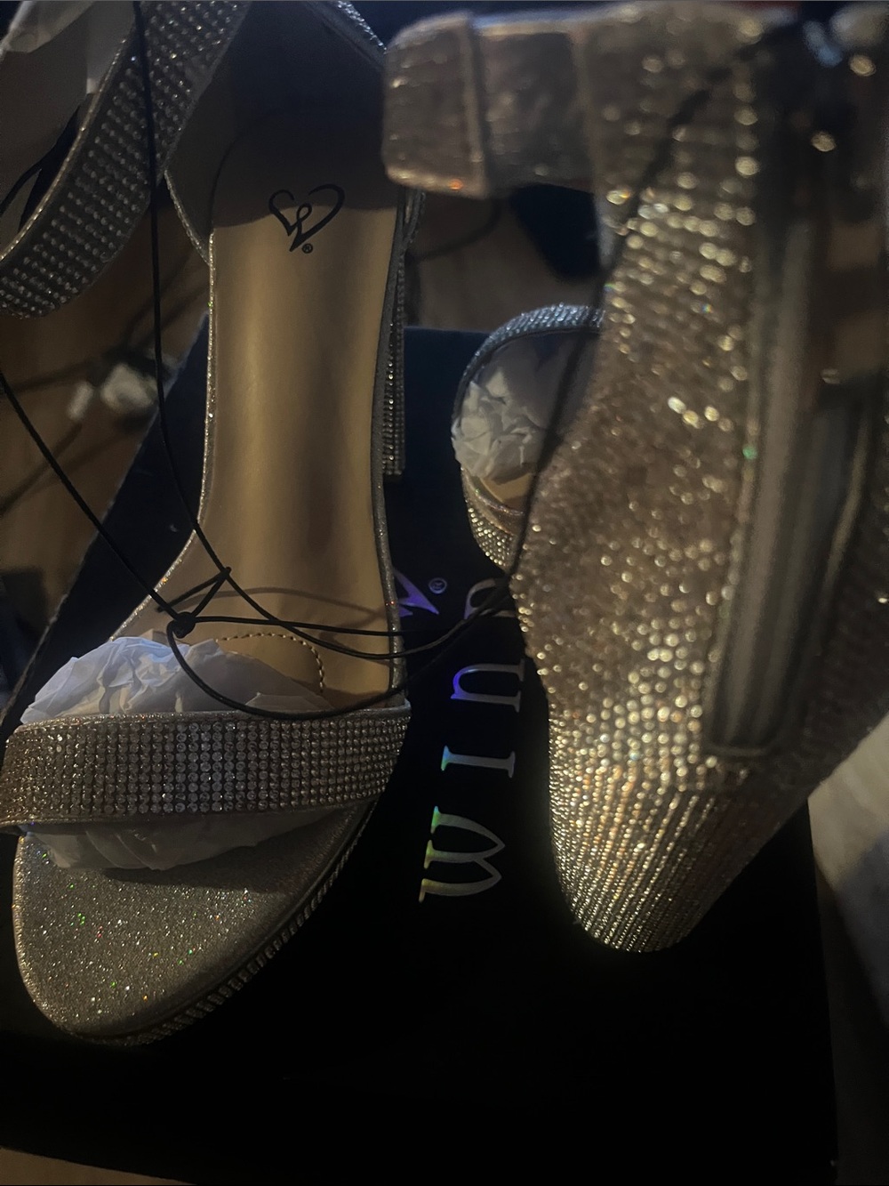 Windsor Silver Glitter Rhinestone Ankle-Strap Heels